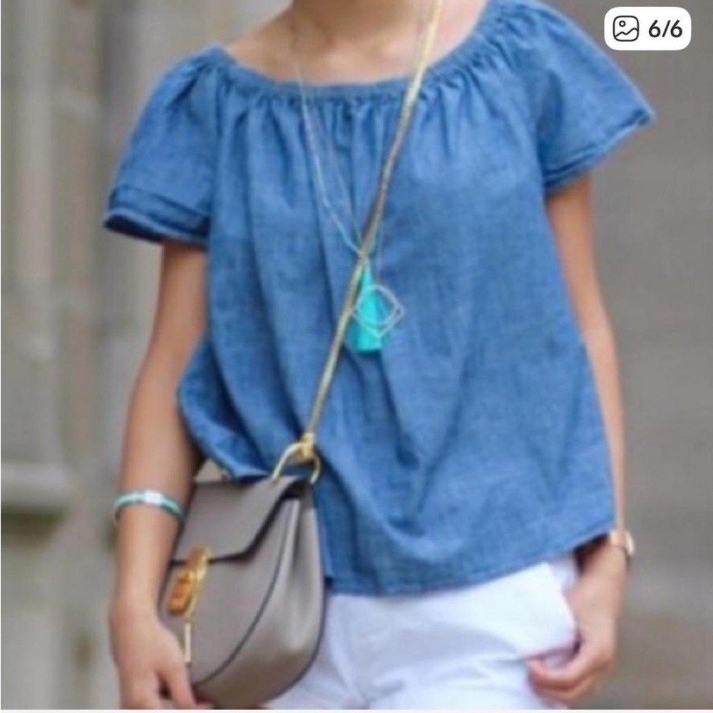 GAP Puff Sleeve Denim Blouse